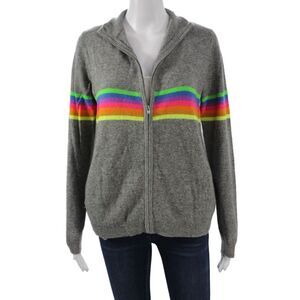 Jumper Unisex Gray Rainbow Striped Cashmere Full Zip Cardigan Size 2